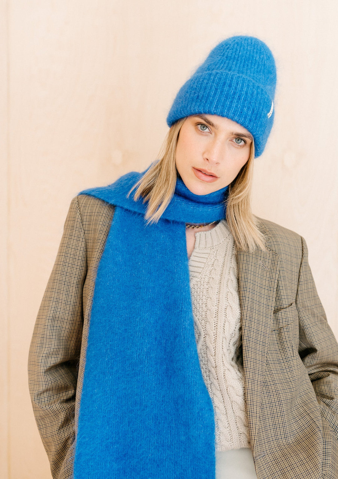 Mütze aus Mohair und Wolle in Blau