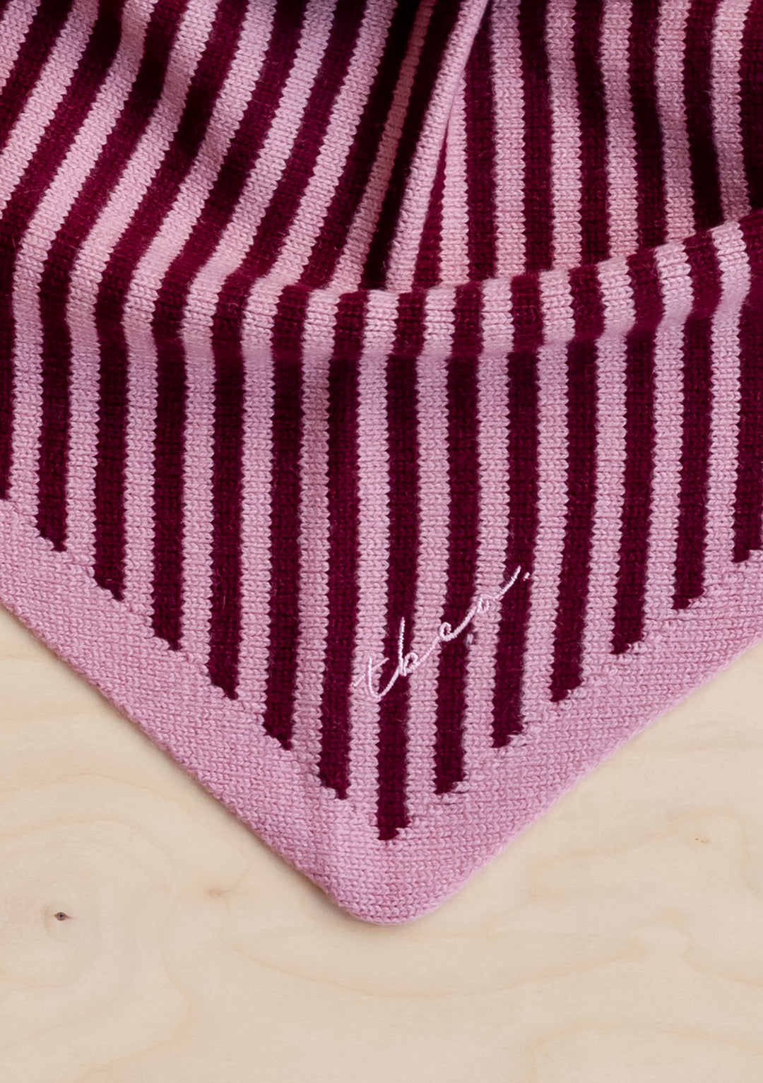Large Merino Triangle Scarf in Pink Stripe