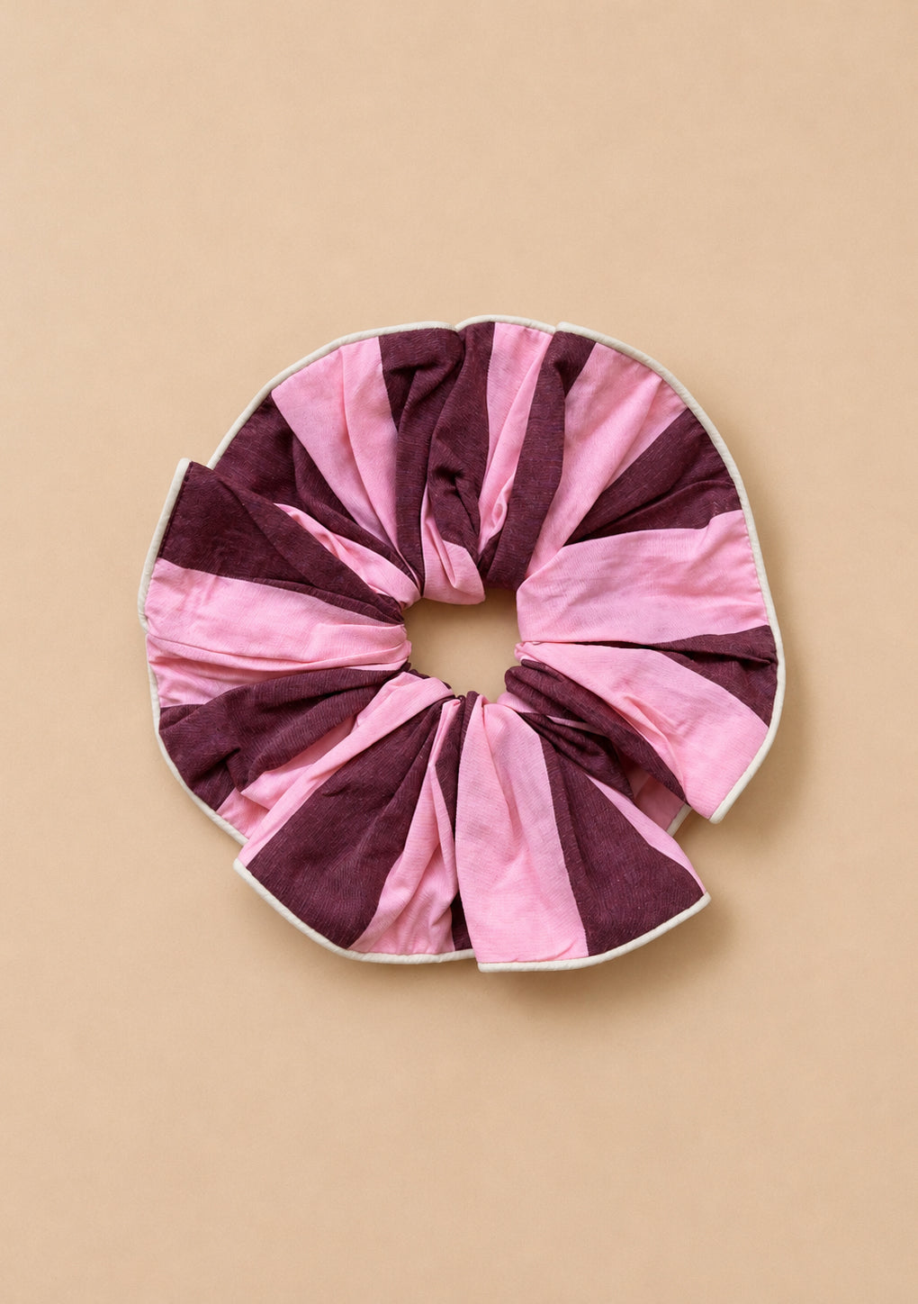 Cotton Oversized Cotton Scrunchie in Burgundy Stripe