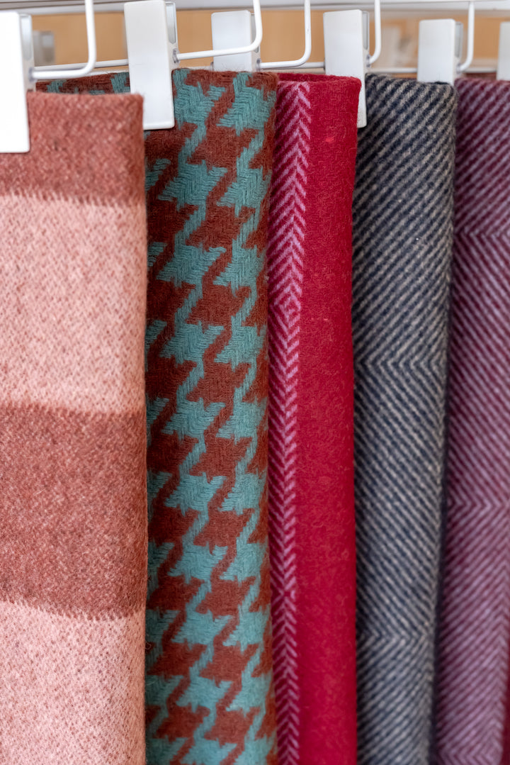 Sample Sale Recycled Wool Blanket in Blue & Burgundy Diamond Stripe