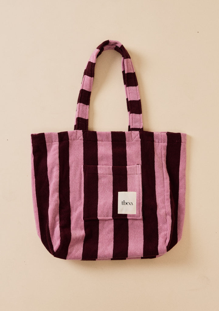 Terry Cotton Tote Bag in Burgundy Stripe