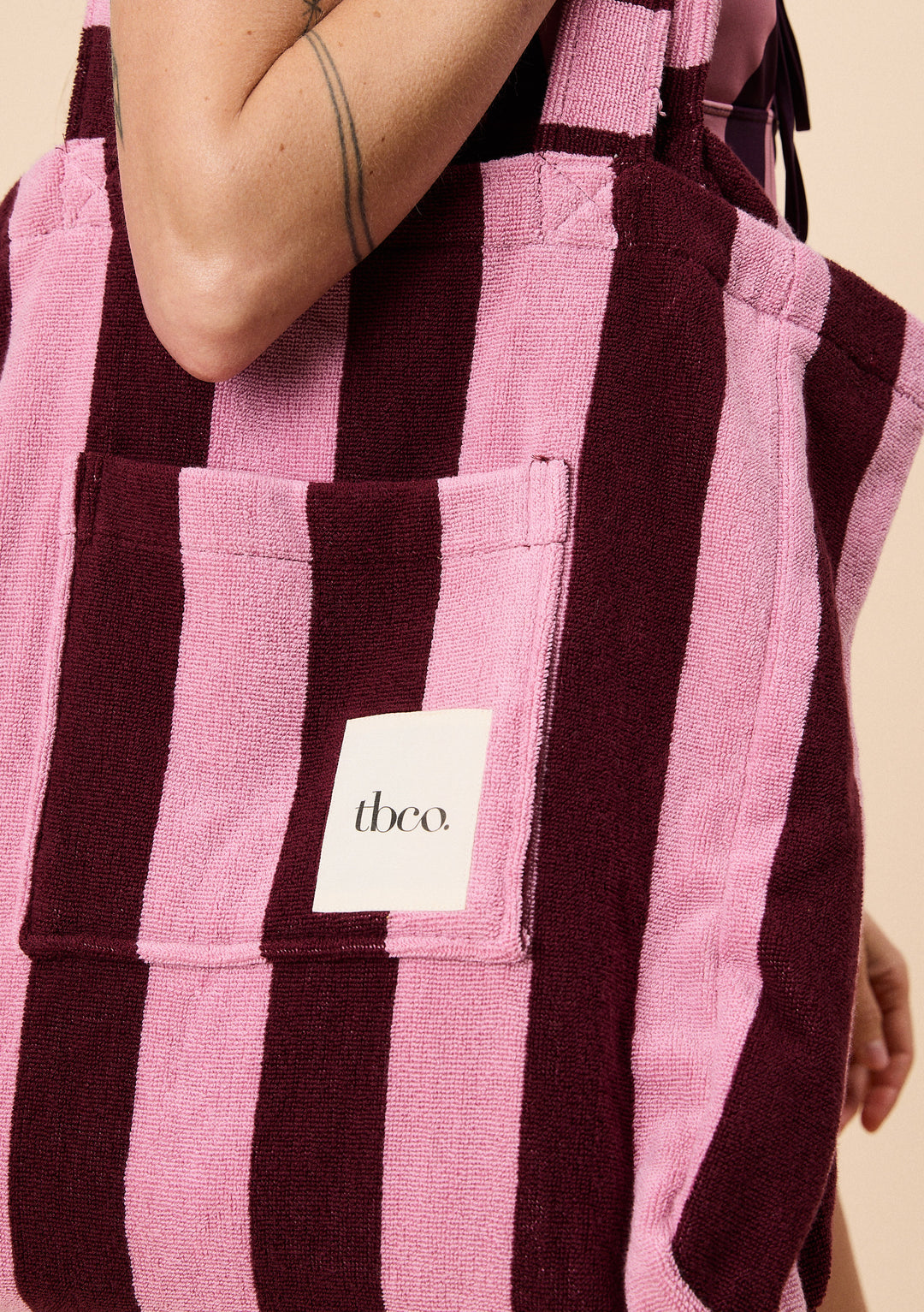 Terry Cotton Tote Bag in Burgundy Stripe