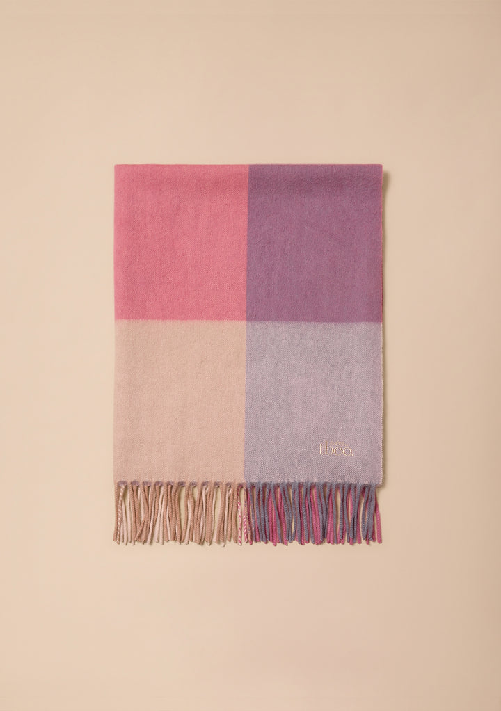Babydecke aus Lammwolle, Rosa Blockkaro