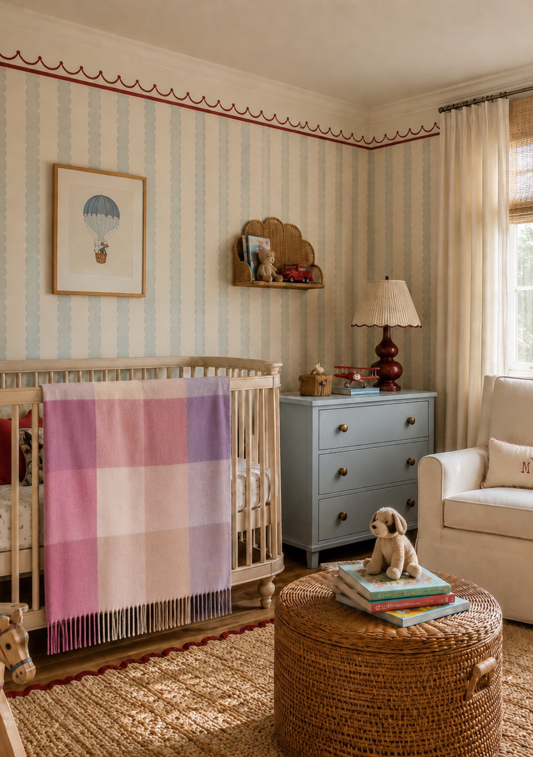 Babydecke aus Lammwolle, Rosa Blockkaro