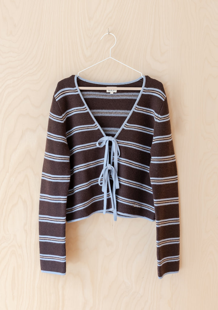 Cardigan à nouer en laine mérinos à rayures marron