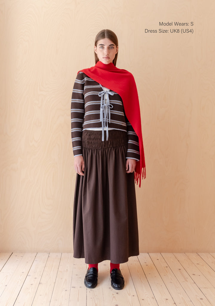 Cardigan à nouer en laine mérinos à rayures marron