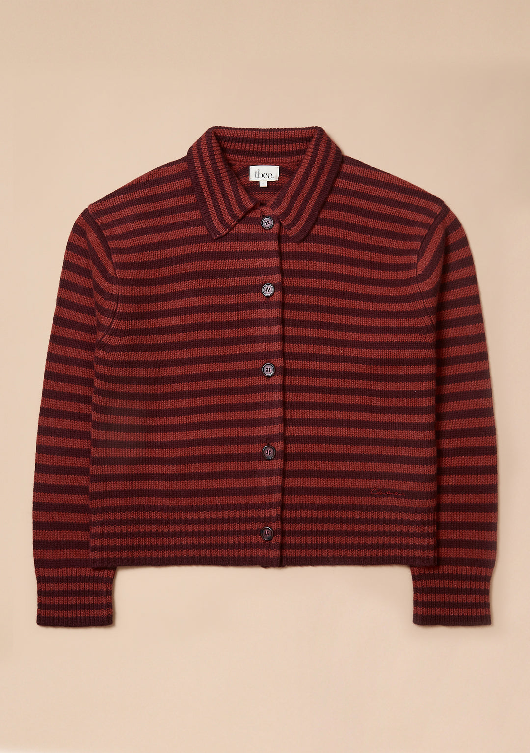 Merino Wool Chore Cardigan in Berry Stripe