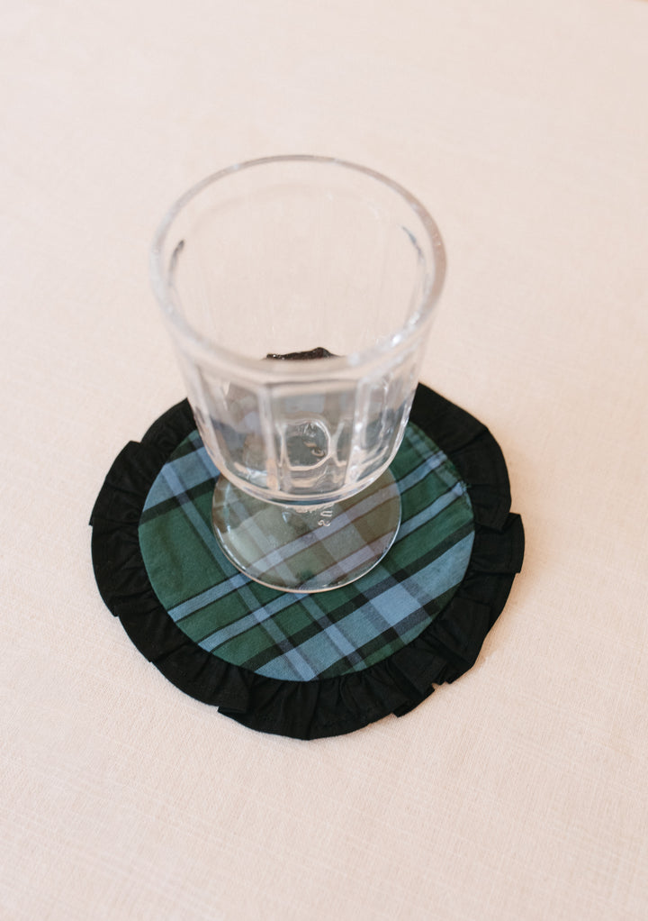 Lot de 2 sous-verres en coton à motif tartan vert 