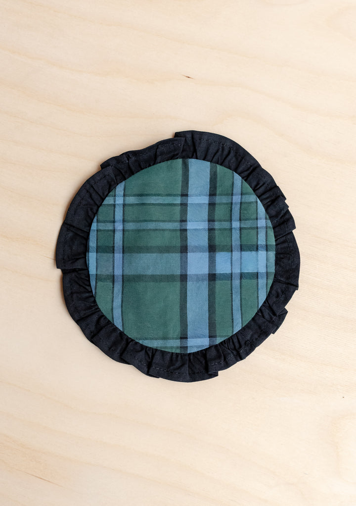 Lot de 2 sous-verres en coton à motif tartan vert 