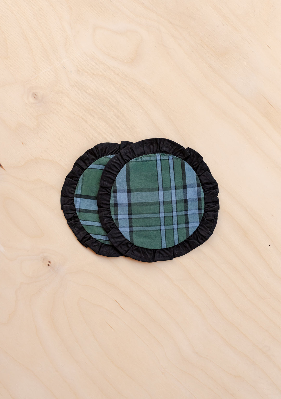 Lot de 2 sous-verres en coton à motif tartan vert 