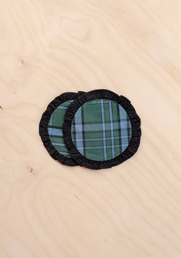 Lot de 2 sous-verres en coton à motif tartan vert 