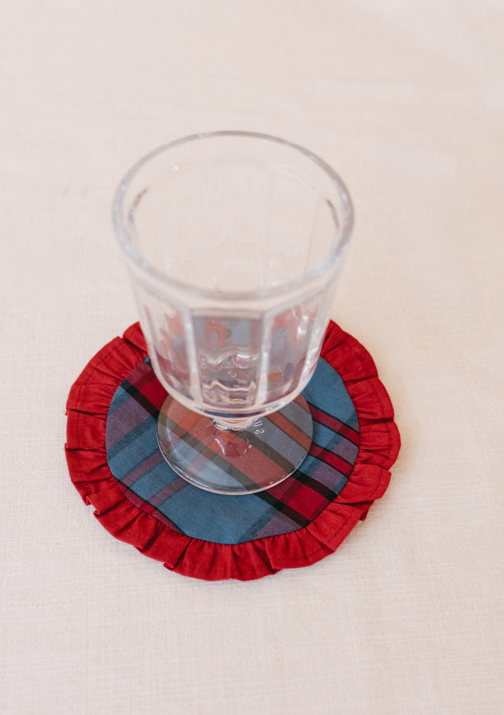 Lot de 2 sous-verres en coton à motif tartan bleu marine 