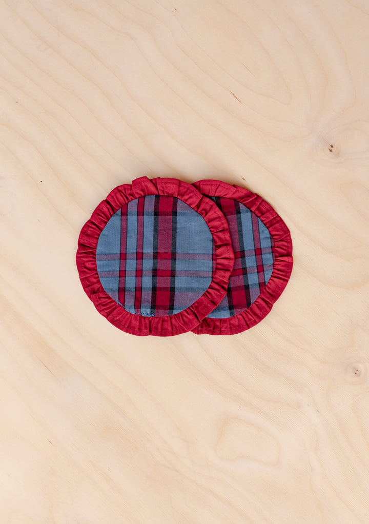Lot de 2 sous-verres en coton à motif tartan bleu marine 