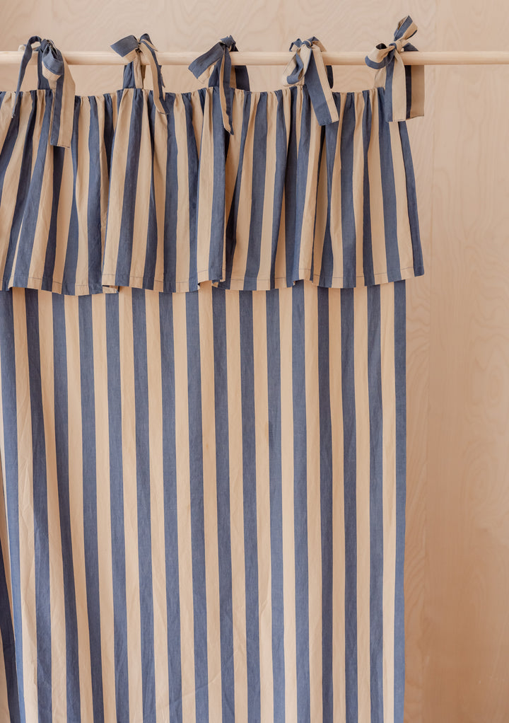 Pair of Cotton Tie-Top Curtains in Navy Stripe