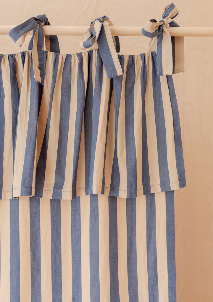Pair of Cotton Tie-Top Curtains in Navy Stripe