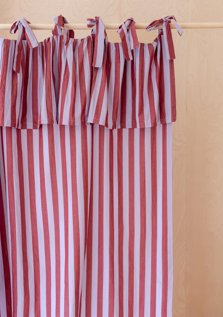 Pair of Cotton Tie-Top Curtains in Lilac Stripe