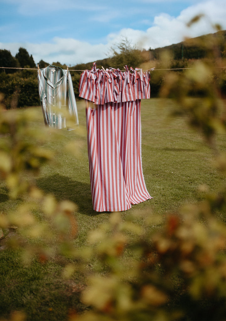 Pair of Cotton Tie-Top Curtains in Lilac Stripe