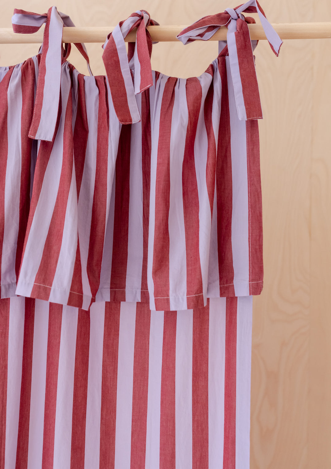 Pair of Cotton Tie-Top Curtains in Lilac Stripe