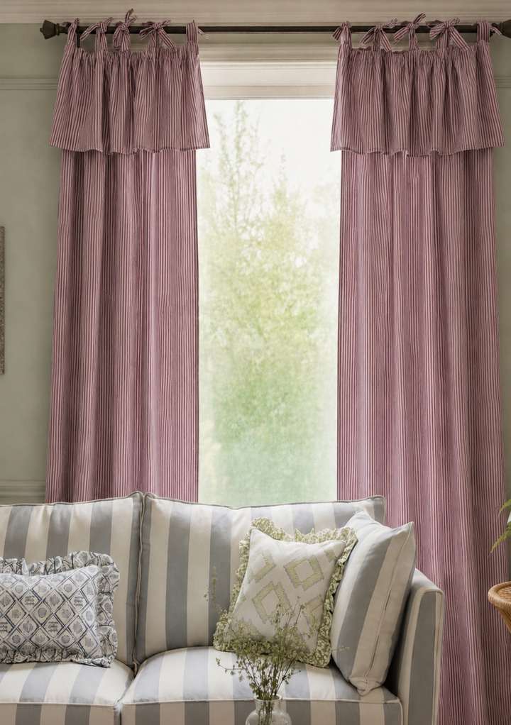 Baumwollvorhänge mit Bindebändern im Muster „Fig Micro Stripe“