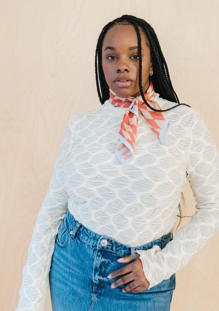 Sample Sale Cotton Square Scarf in Apricot Checkerboard