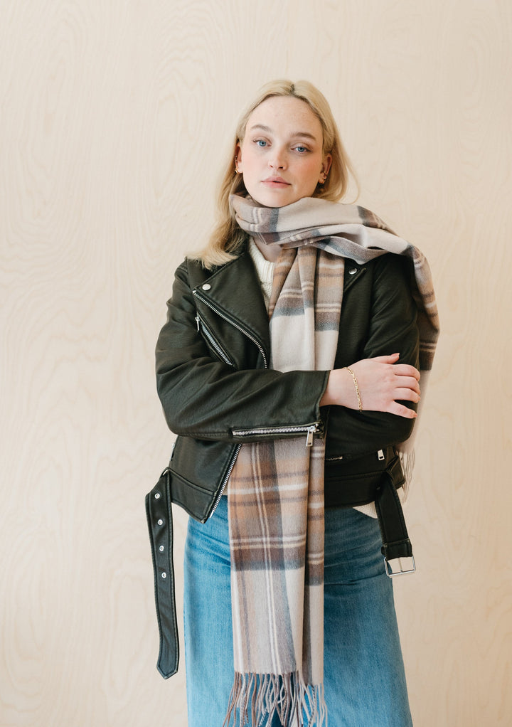 Lambswool Blanket Scarf in Stewart Natural Dress Tartan - TBCo 