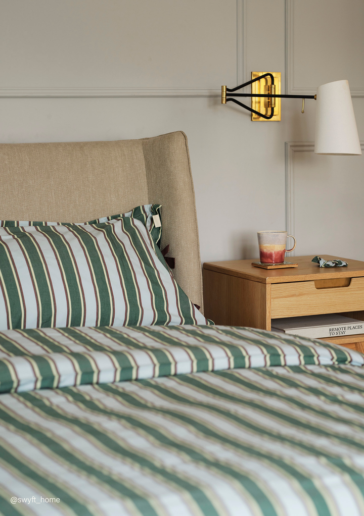 Cotton Duvet Cover & Pillowcases Set in Blue Stripe