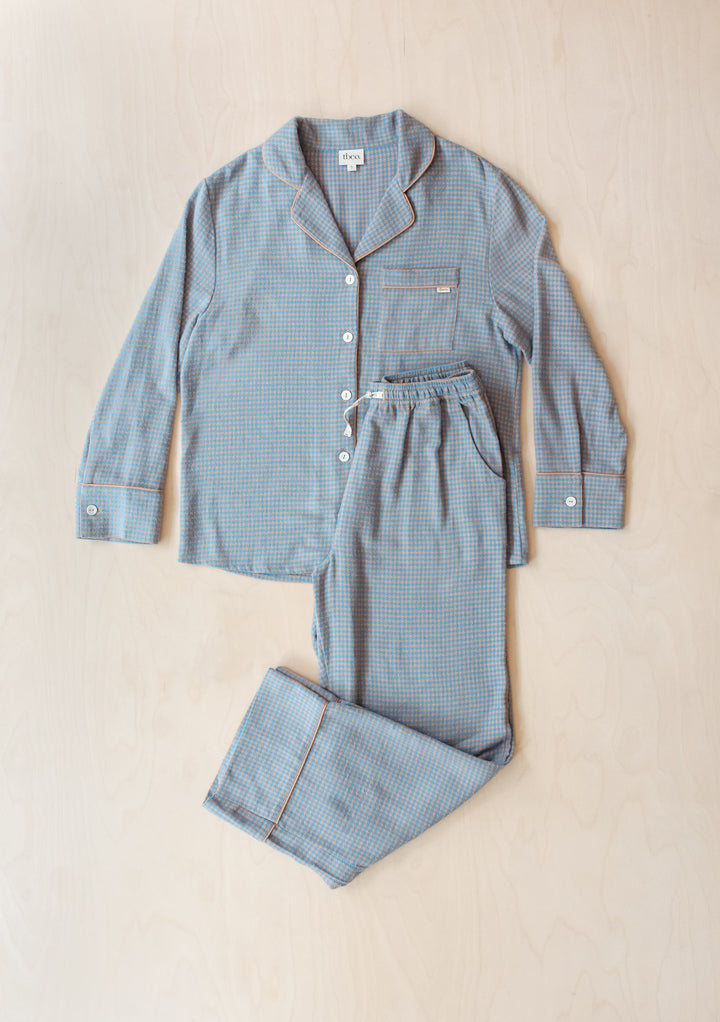 Baumwollpyjama mit blauem Hahnentrittmuster
