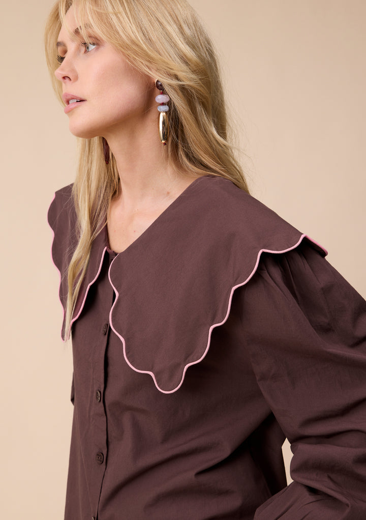 Cotton Shirt in Brown Scallop