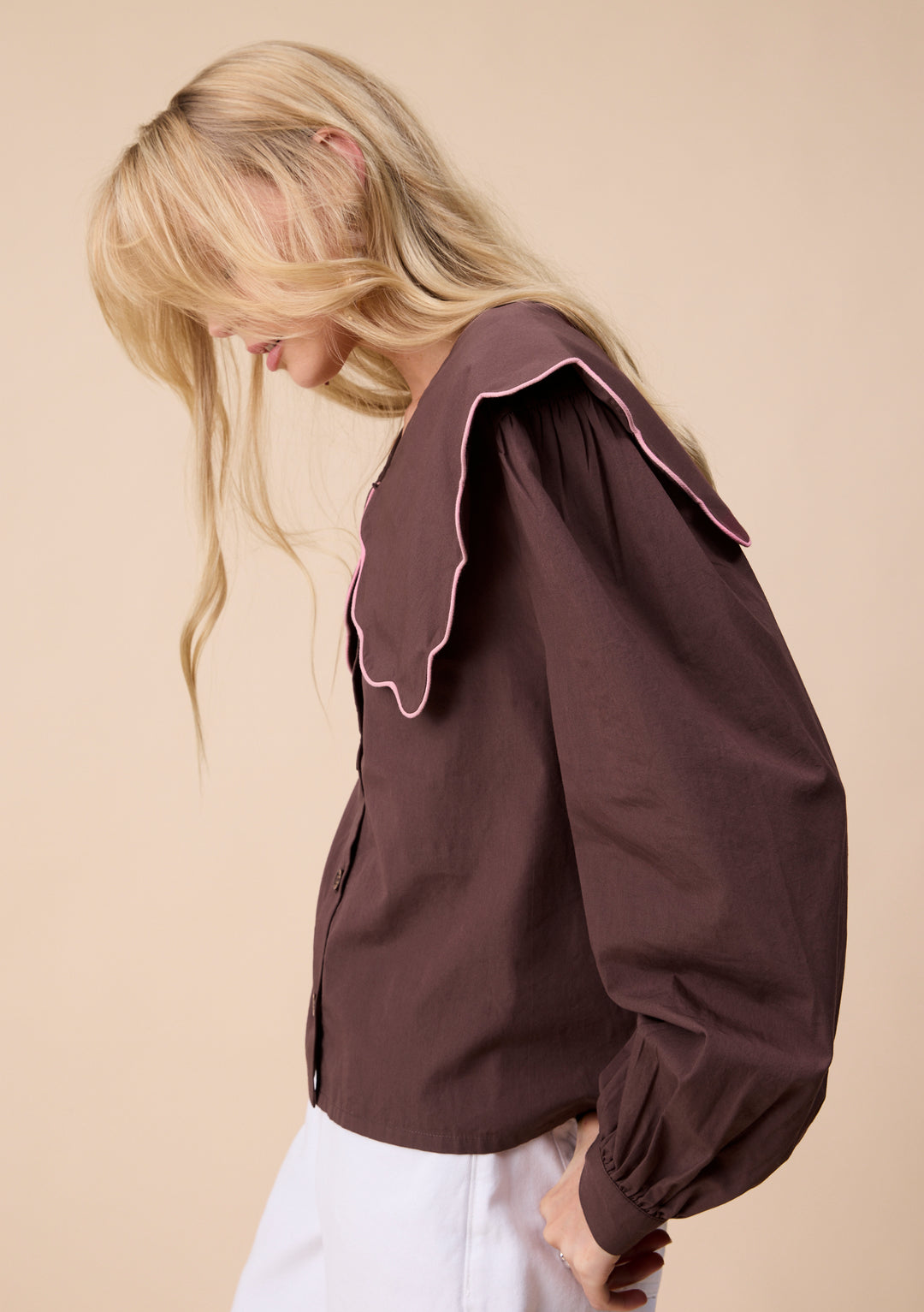 Cotton Shirt in Brown Scallop