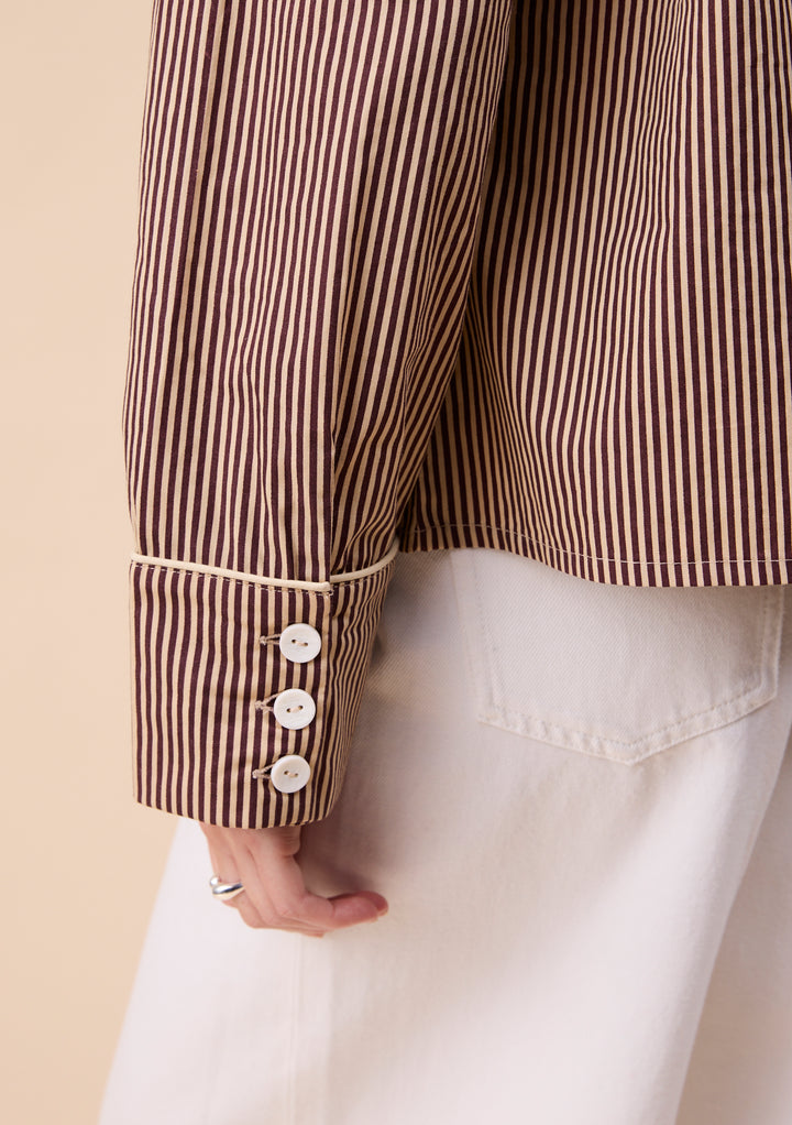 Cotton Shirt in Camel Stripe