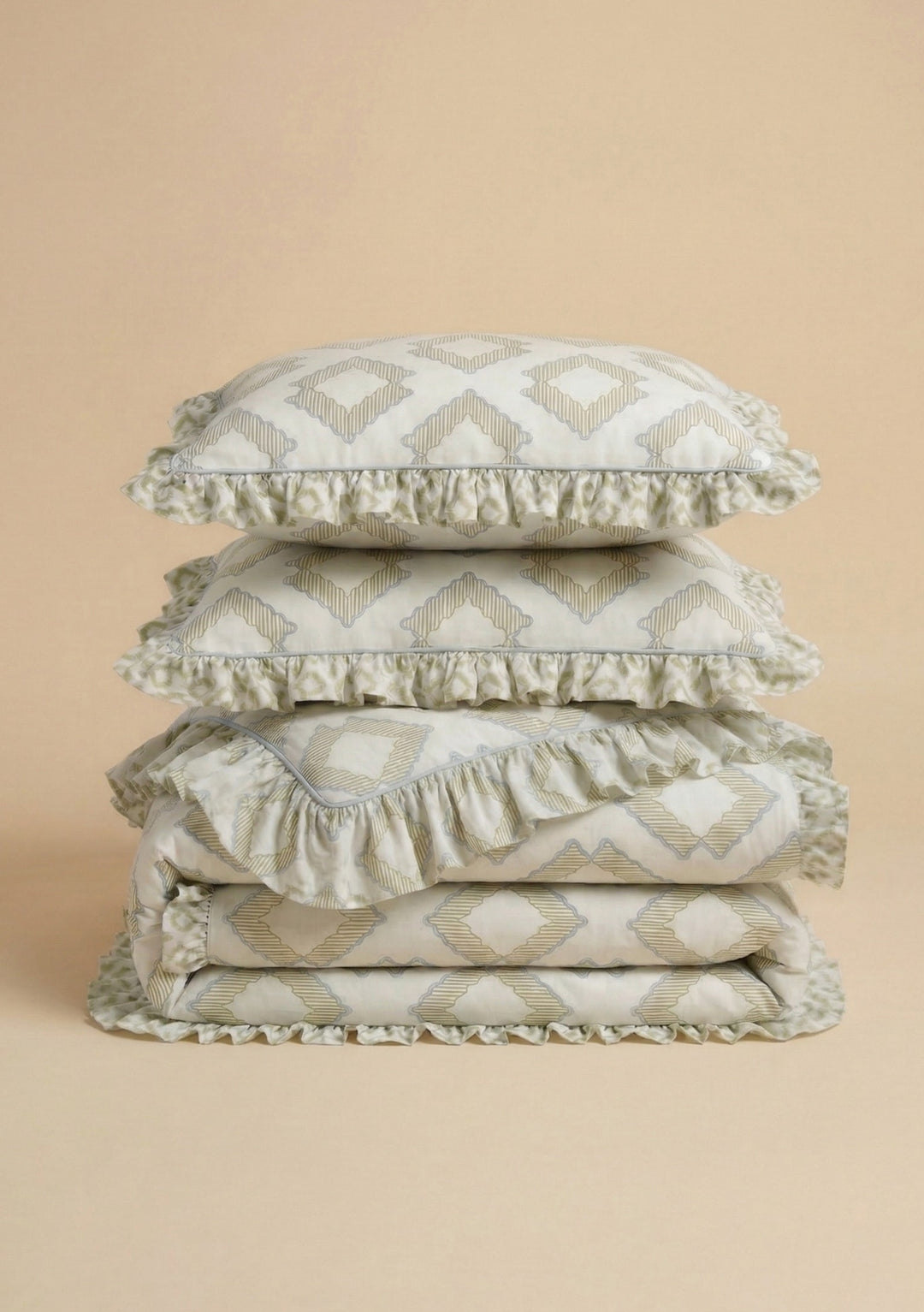 Paire de taies d'oreiller en coton à motif losanges verts