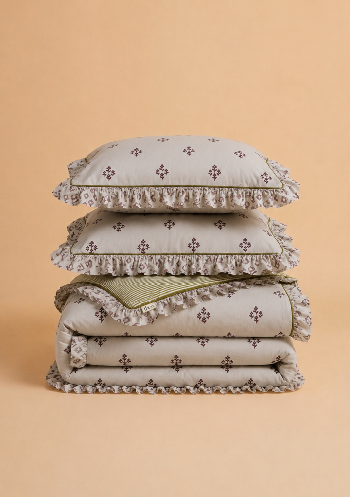 Parure de lit 100 % coton motif floral bleu