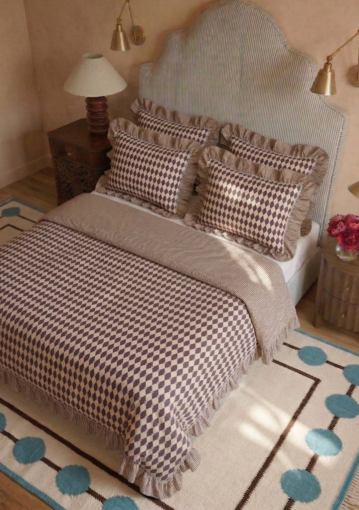 Parure de lit en coton (housse de couette et taies d'oreiller) motif camel arlequin