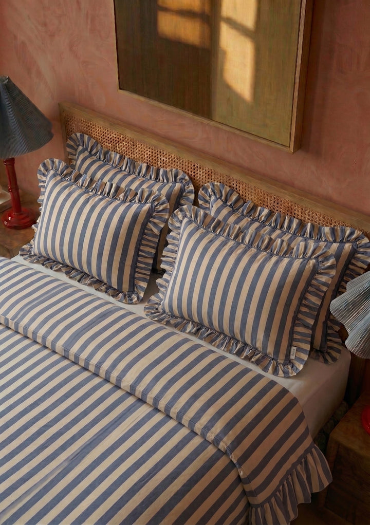 Pair of Cotton Pillowcases in Navy Stripe