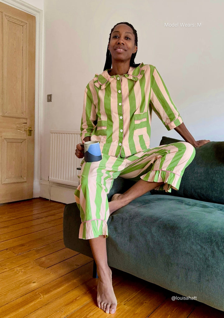 Pyjama en coton damier abricot