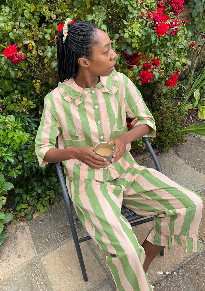 Pyjama en coton damier abricot