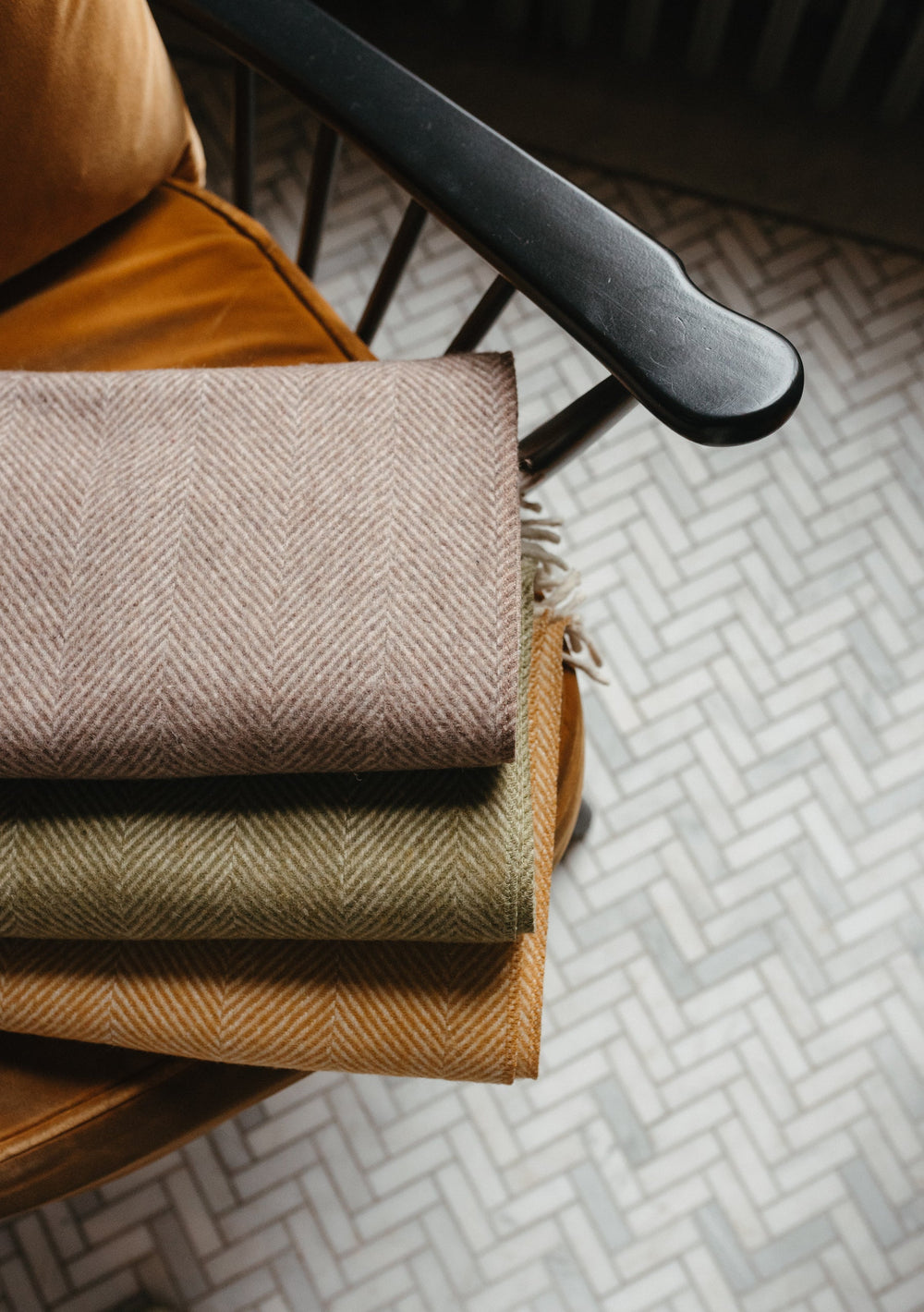 Recycled Wool Blanket in Natural Herringbone - TBCo 