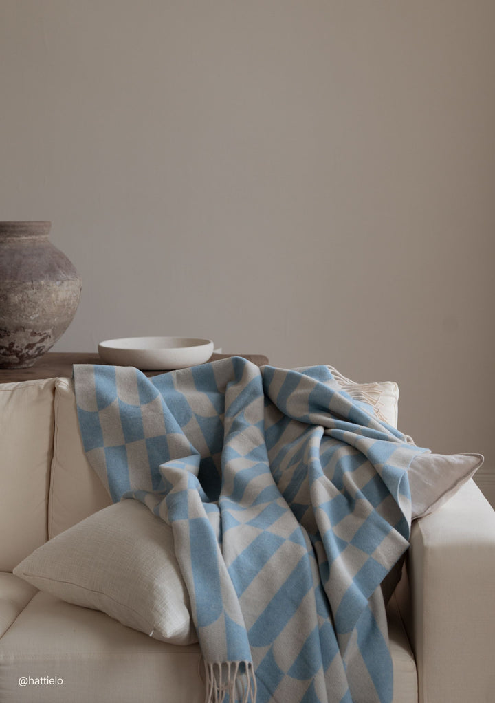 Lambswool Blanket in Blue Geo