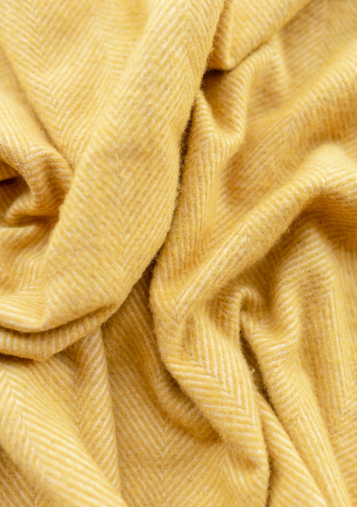 Recycled Wool Blanket in Mustard Herringbone - TBCo 