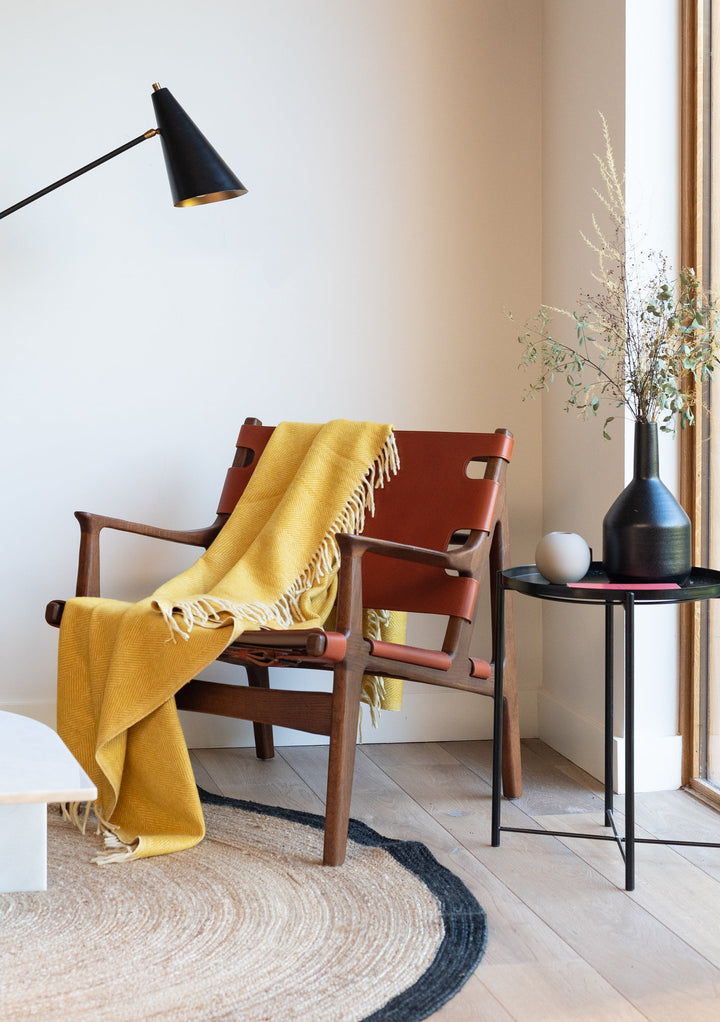 Recycled Wool Blanket in Mustard Herringbone - TBCo 