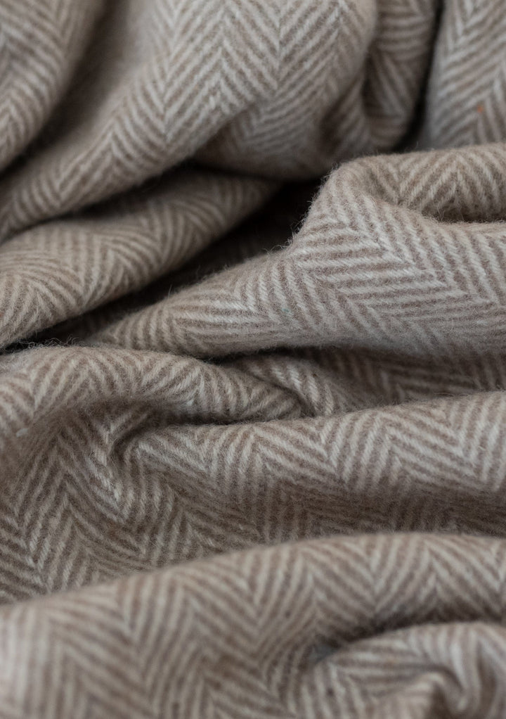 Recycled Wool Blanket in Natural Herringbone - TBCo 