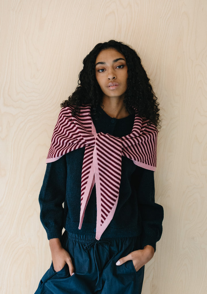 Large Merino Triangle Scarf in Pink Stripe