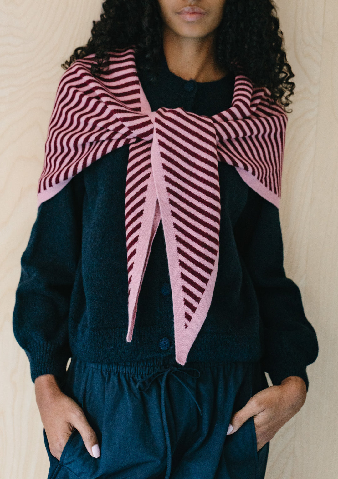 Large Merino Triangle Scarf in Pink Stripe