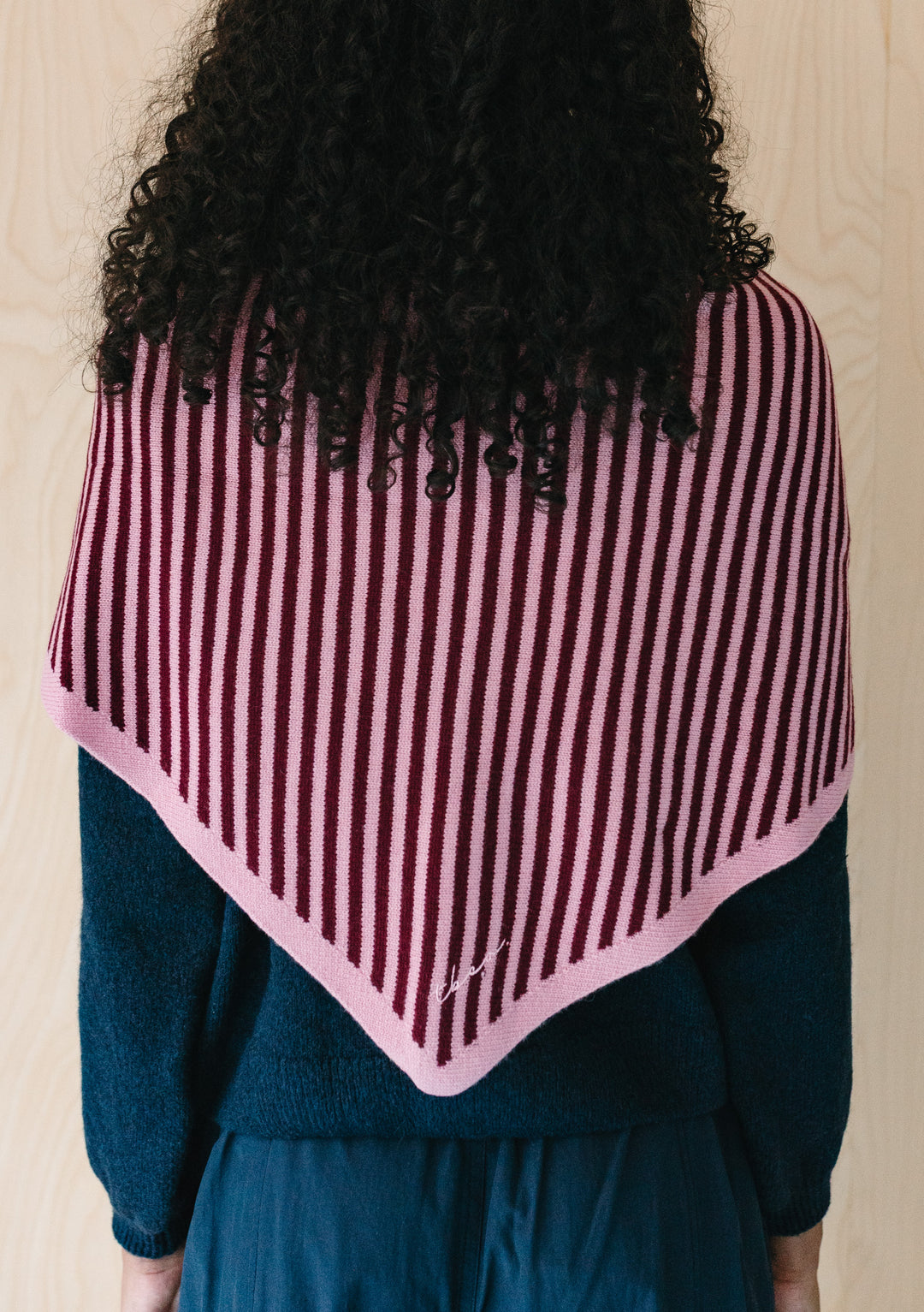 Large Merino Triangle Scarf in Pink Stripe