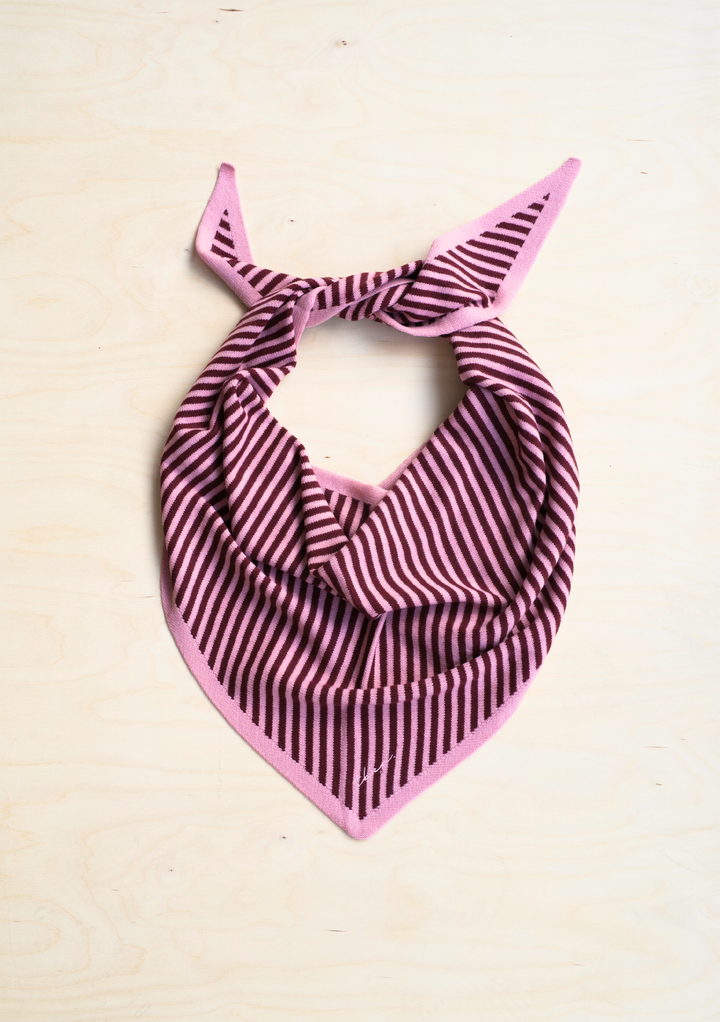 Large Merino Triangle Scarf in Pink Stripe