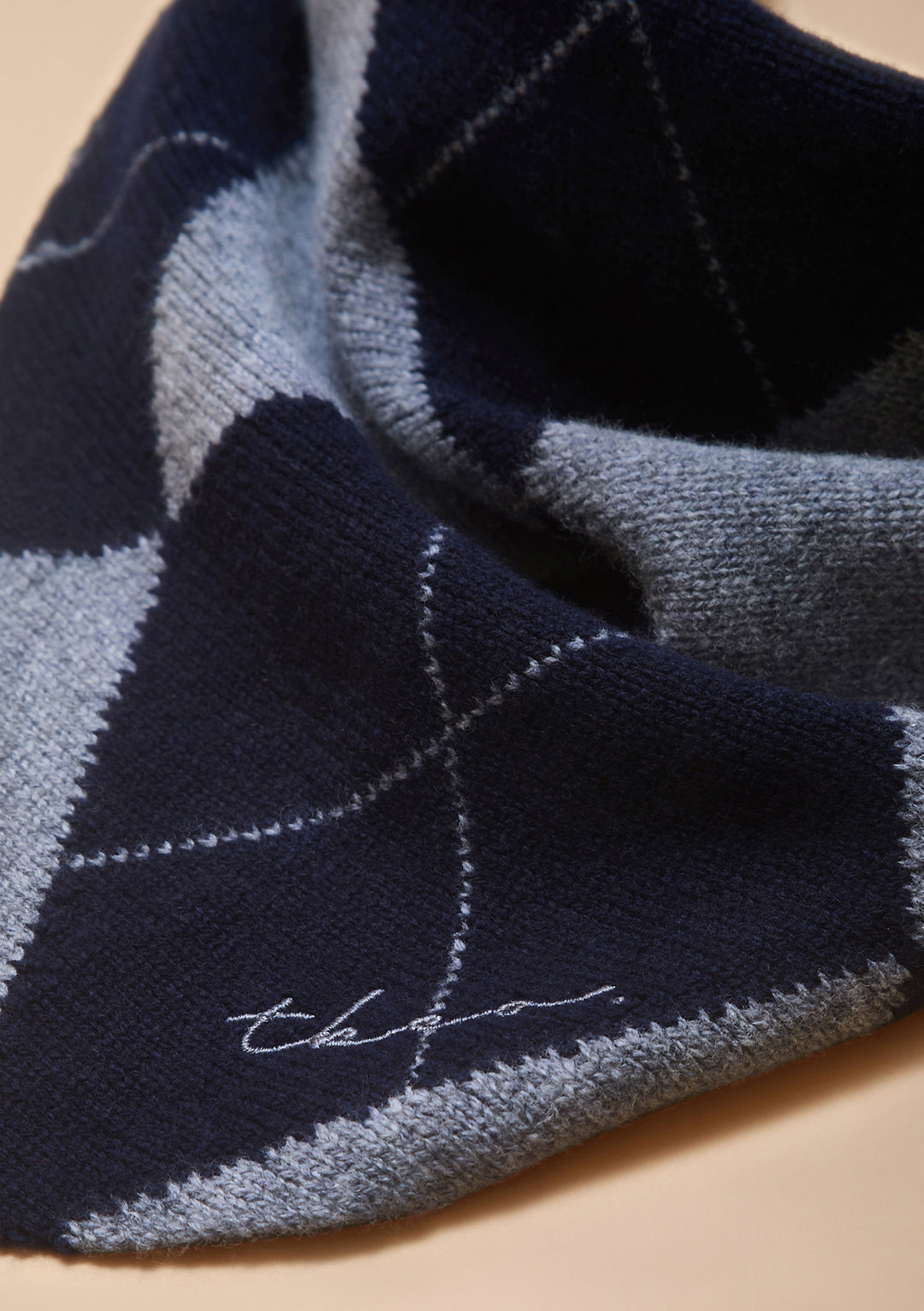 Merino Wool Triangle Scarf in Navy Argyle