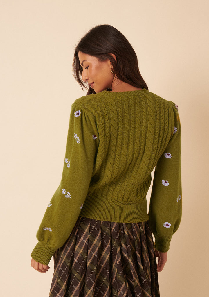 Nobody's Child x TBCo Green Floral Cable Wool Cardigan