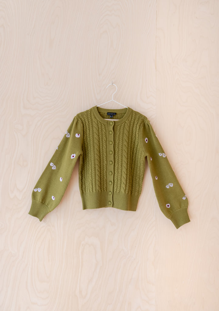 Nobody's Child x TBCo Green Floral Cable Wool Cardigan