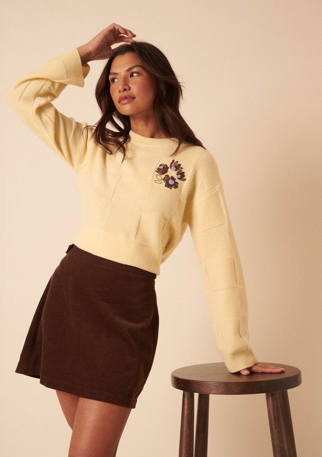 NC x TBCo Latte Checkerboard Relaxed Wool Jumper