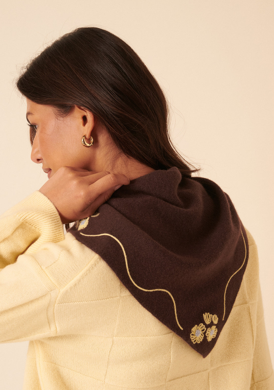 NC x TBCo Latte Floral Wool Triangle Scarf